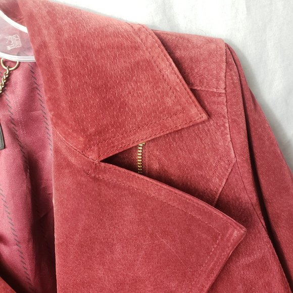 Dennis Basso Women's Red Leather Full Zip Lined Coat Jacket - Picture 5 of 13